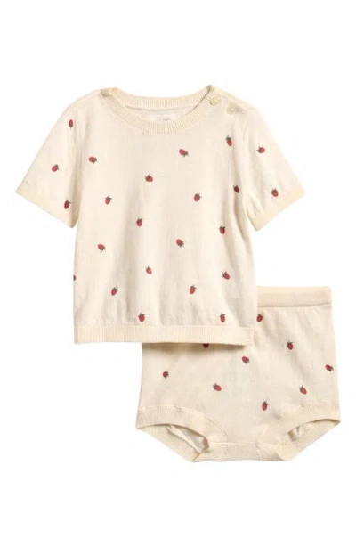 Little Planet Babies'  Strawberry Print Top & Bloomers Set In White
