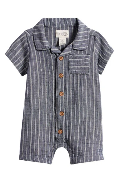 Little Planet Babies'  Stripe Cotton Gauze Romper In Blue