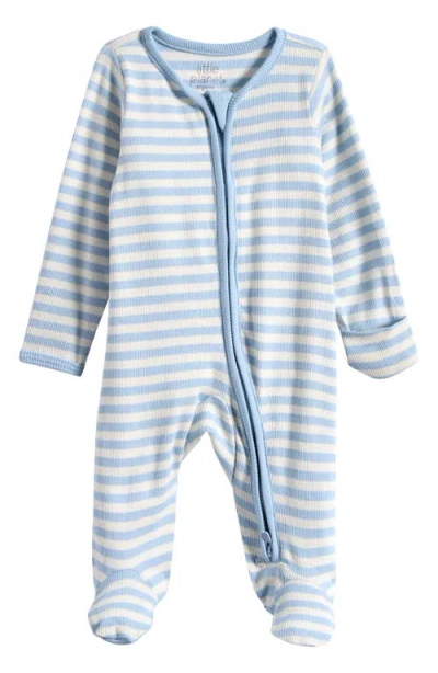 Little Planet Babies'  Stripe Stretch Organic Cotton Zip Footie In Blue