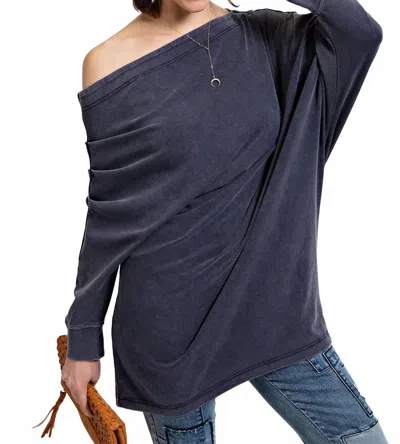 Little Secret Of Mine Asymmetric Oversized Off-shoulder Tunic In Navy In Blue