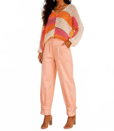 Little Secret Of Mine Balloon Leg Jeans With Buckle Ankle Straps In Peach In Pink
