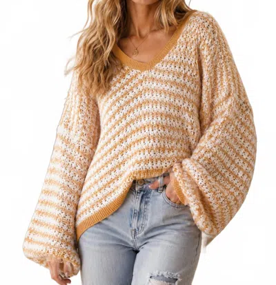 Little Secret Of Mine Balloon Long Sleeves Stripe Sweater In Sweet Like Honey In Neutral
