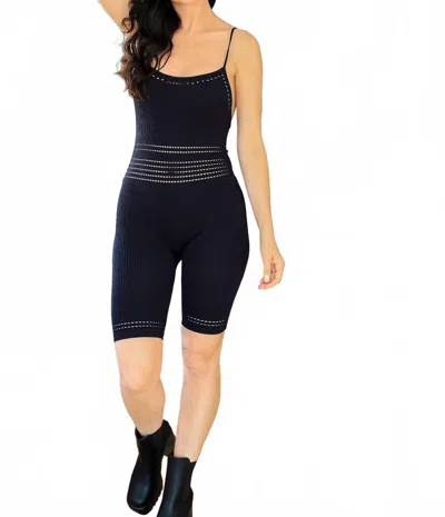 Little Secret Of Mine Bold Moves Round Neck Seamless Ribbed Romper In Black In Blue
