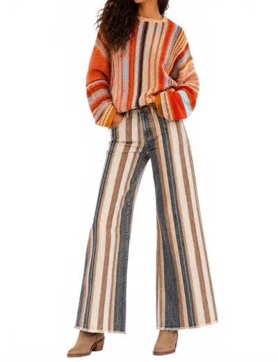Little Secret Of Mine Colorblock Long Sleeve Stripe Sweater In Orange Crush In Animal Print