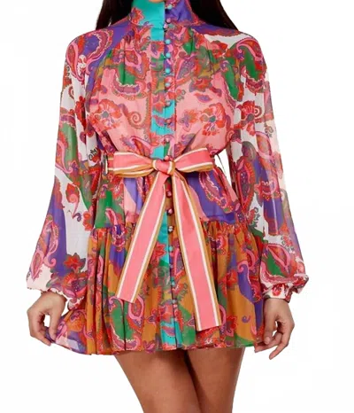 Little Secret Of Mine Dare To Flare Paisley Mini Dress In Pink In Multi