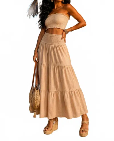 Little Secret Of Mine Elastic Smocked Waist Tiered Maxi Skirt In The Coast Is Clear In Multi