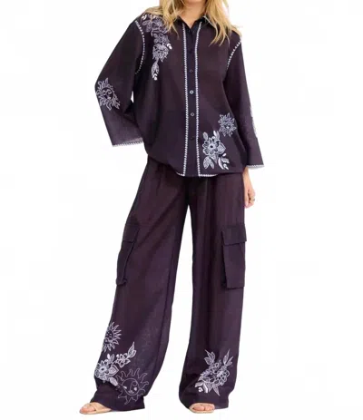 Little Secret Of Mine Embroidered Wide Leg Pant Set In Midnight Obsession In Multi