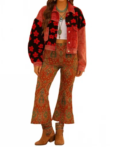 Little Secret Of Mine Fleur Rouge Sherpa Corduroy Jacket In Multi In Red