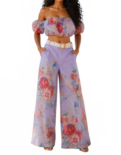 Little Secret Of Mine Floral Wide Leg Pant Set In Lavender Bloom In Multi