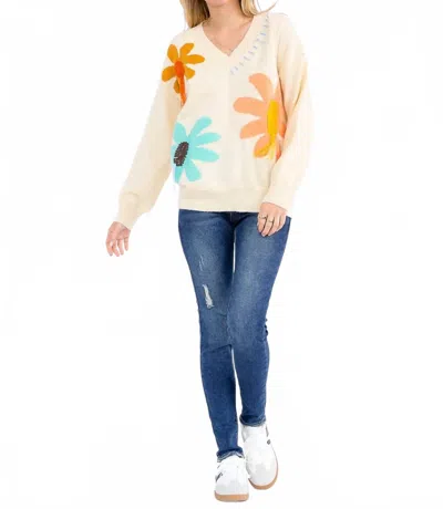 Little Secret Of Mine Long Sleeve Elegant V-neck Floral Sweater In Bloom Where You're Planted In Multi