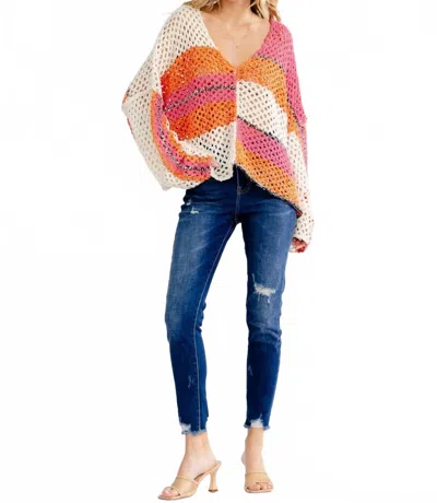 Little Secret Of Mine Long Sleeve V-neck Colorblock Knit Sweater In Winsinkal Sorbet Dreams In Multi