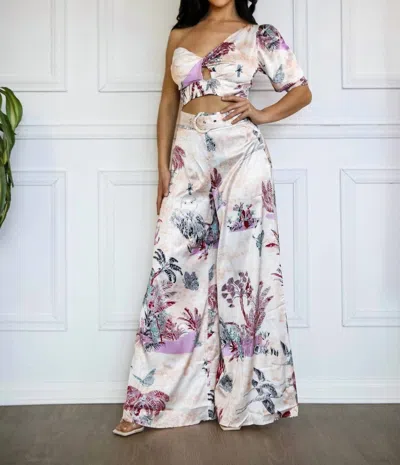 Little Secret Of Mine One Shoulder Top And Pants Set In White In Multi