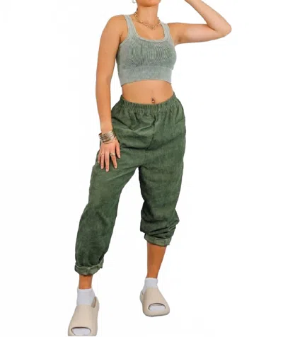 Little Secret Of Mine Ribbed Cropped Top & Corduroy Pocket Front Pants Set In Olive In Green