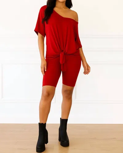 Little Secret Of Mine Ribbed Shorts Set In Burgundy In Red