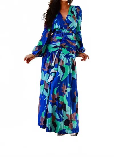 Little Secret Of Mine Ruched Waist Maxi Dress In Blue