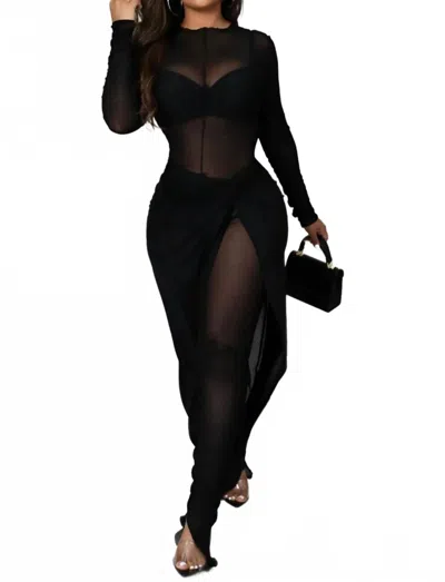 Little Secret Of Mine Sheer Ruched Wrap Skirt Jumpsuit In Black