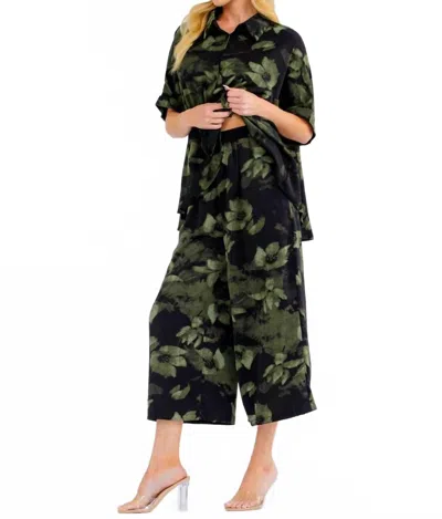 Little Secret Of Mine Short Sleeve Blouse & Elastic Waist Pockets Pants 2-piece Set In Green