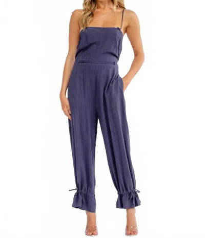 Little Secret Of Mine Sleeveless Square Neck Open Back Jumpsuit In Dark Navy Blue In Multi