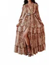 Little Secret Of Mine Snake Print Maxi Dress With Slit And Long Sleeves In Brown In Brown