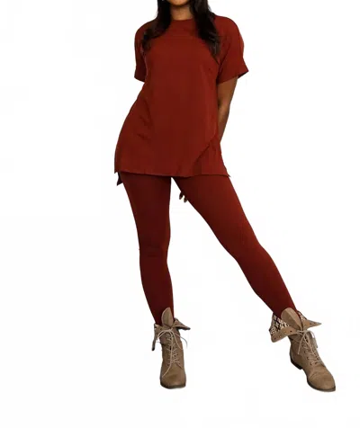 Little Secret Of Mine Soft Ladies Loungewear Set In Dark Rust In Red