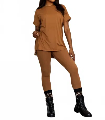 Little Secret Of Mine Soft Ladies Loungewear Set In Deep Camel Color In Brown