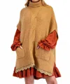 Little Secret Of Mine Stuck On You Turtleneck Lace Bottom Knit Poncho In Camel In Brown