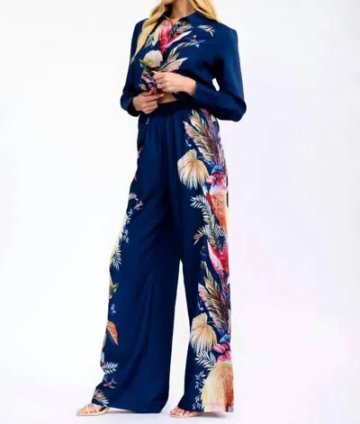 Little Secret Of Mine Tropical Leaf Pant Set In Ocean Aura In Multi