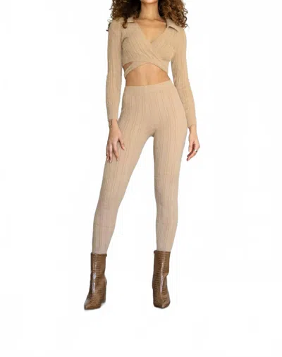 Little Secret Of Mine Women's Long Sleeve Crop Top And Pant Set In Camel In Neutral