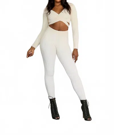 Little Secret Of Mine Women's Long Sleeve Crop Top And Pant Set In Ivory In Neutral