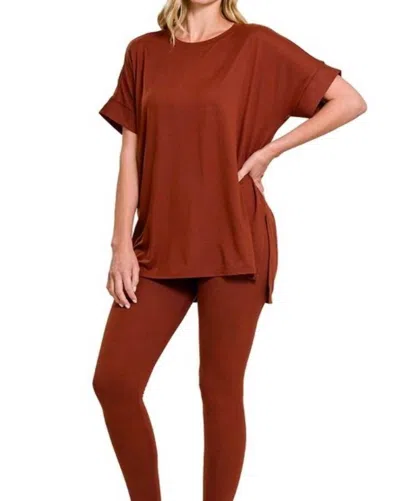 Little Secret Of Mine Women's Soft Ladies Loungewear Set In Dark Rust In Brown