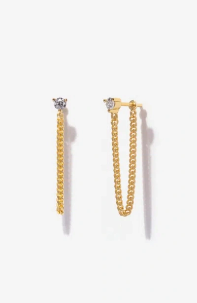 Little Sky Stone Chained Moissanite Earrings In Gold With Clear Stone