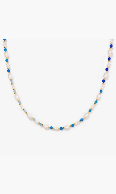 Little Sky Stone Eliza Pearl Bead Necklace In Blue/gold