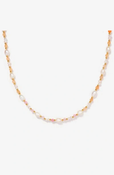 Little Sky Stone Eliza Pearl Bead Necklace In Pink/gold
