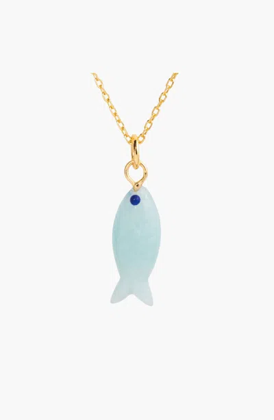 Little Sky Stone Fish Gemstone Charm Necklace In Blue