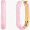 Little Sky Stone Oval Pink Enamel Hoop Earrings In Pink
