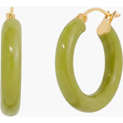 Little Sky Stone Sasha Enamel Hoop Earrings In Olive Green