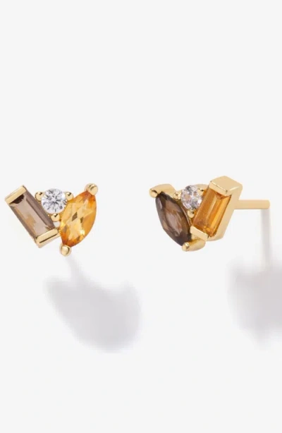 Little Sky Stone Seraphina Citrine Smoky Quartz Stud Earrings In Gold