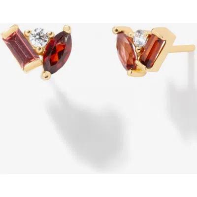 Little Sky Stone Seraphina Garnet Stud Earrings In Red