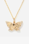 Little Sky Stone Textured Butterfly Pendant Necklace In Gold