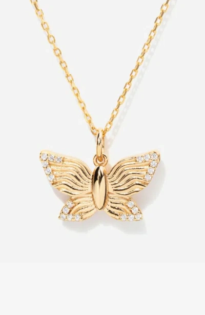 Little Sky Stone Textured Butterfly Pendant Necklace In Gold