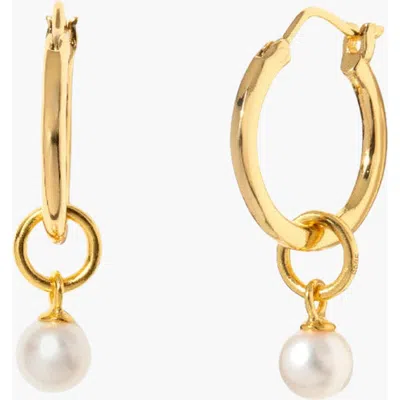 Little Sky Stone Tiny Pearl Hoop Earrings In Gold/cream