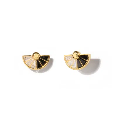 Little Sky Stone Women's Black / White Black And White Stone Fan Stud Earrings In Multi