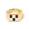 Little Sky Stone Women's Black / White / Gold Enamel Checker Signet Gold Ring In Gold