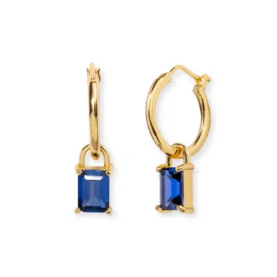 Little Sky Stone Women's Blue Lock Sapphire Baguette Hoop Earrings