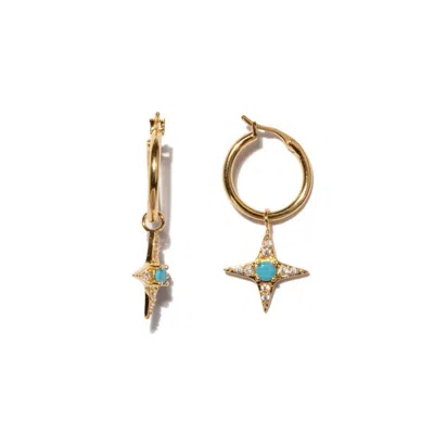 Little Sky Stone Women's Blue Stellar Gold Turquoise Mini Hoop Earrings