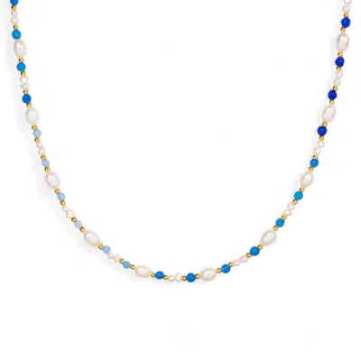Little Sky Stone Women's Eliza Pearl Blue Bead Necklace