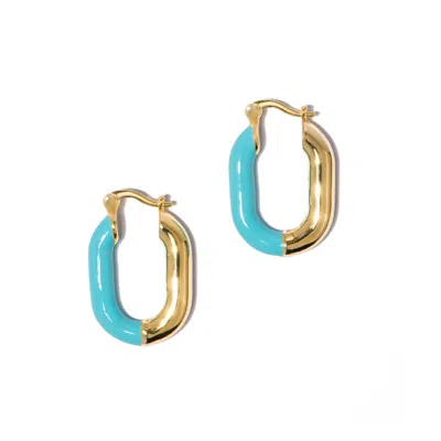Little Sky Stone Women's Gold / Blue Oval Turquoise Enamel Hoops In Multi