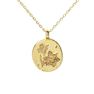 Little Sky Stone Women's Gold Daffodil March Birth Flower Necklace