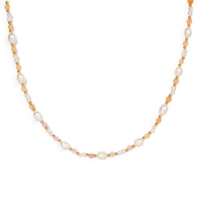 Little Sky Stone Women's Gold / Pink / Purple Eliza Pearl Pink Bead Necklace