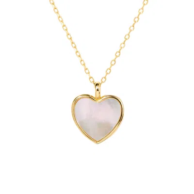 Little Sky Stone Women's Gold / White Mother Of Pearl Heart Necklace